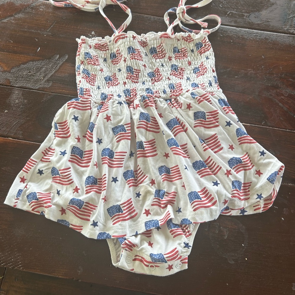 Caden Lane Fireworks & Freedom Smocked Twirl Bodysuit
